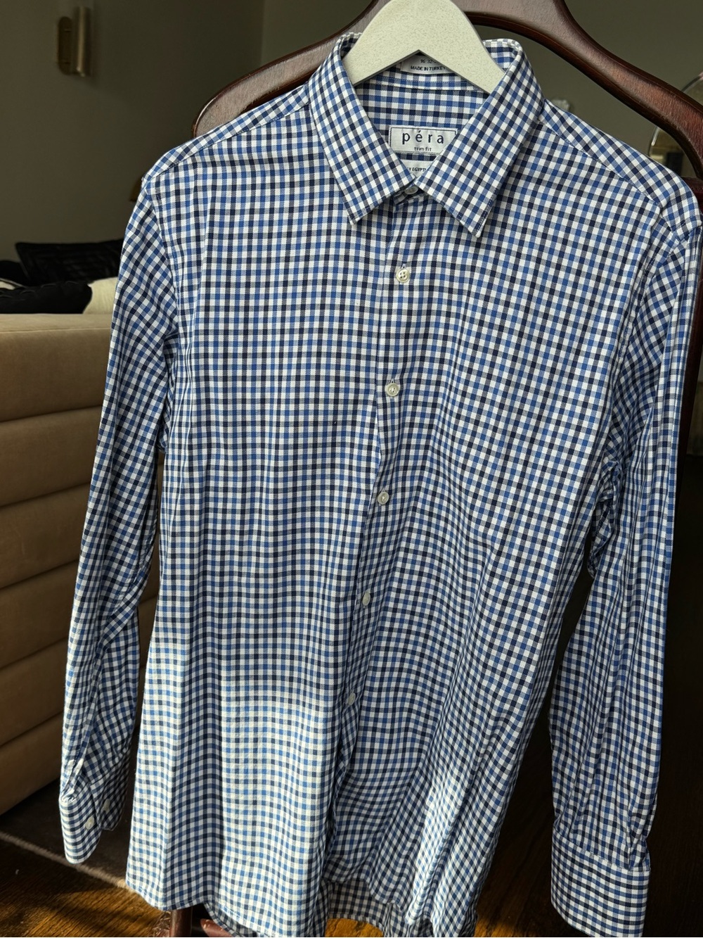 Péra Men's Blue, Black & White Gingham Button-Down Shirt